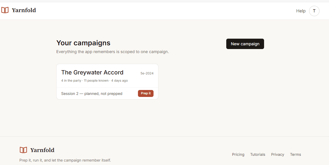 The campaigns page with the Start a campaign button
